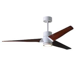 Super Janet 60 in. LED Indoor/Outdoor Damp Gloss White Ceiling Fan with Light with Remote Control, Wall Control