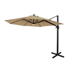 11 ft. Solar LED Cantilever Offset Outdoor Patio Umbrella with Waterproof and UV resistant in Beige