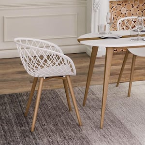 Kurv White Arm Chair with Natural Legs (Set of 2)