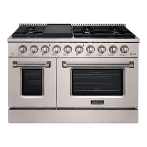 48in. 8 Burners Freestanding Gas Range in Stainless Steel with Convection Fan Cast Iron Grates and Black Enamel Top