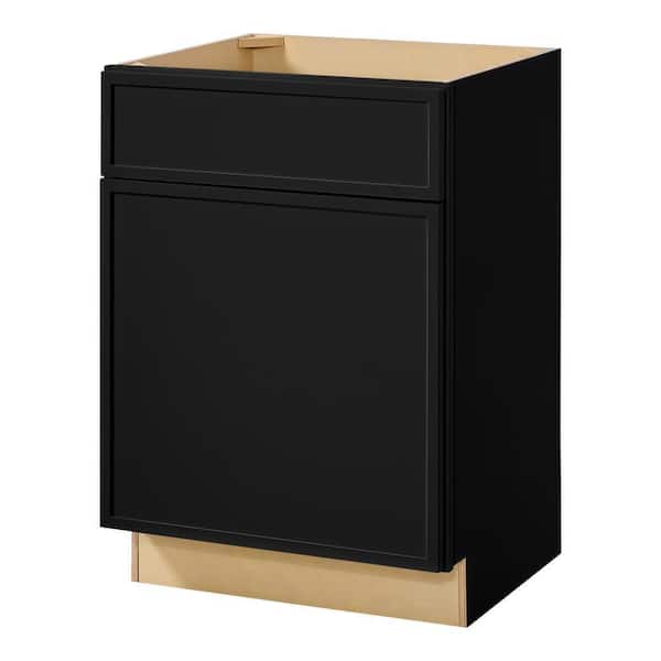 Leyton 24 in. W x 21 in. D x 34.5 in. H Ready to Assemble Plywood Slim Shaker Bath Sink Base Cabinet in Raven Black