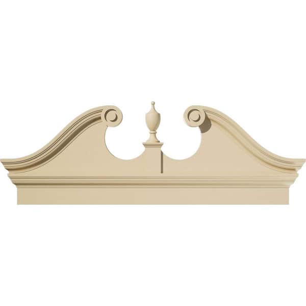 Ekena Millwork 52 in. W x 19-7/8 in. H x 2-3/4 in. P Rams Head Signature Urethane Combination Pediment Urn Ships Unattached in Box Prim