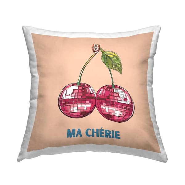 Stupell Industries Cherry and French Phrase Beige Print Polyester 18 in. x 18 in. Throw Pillow