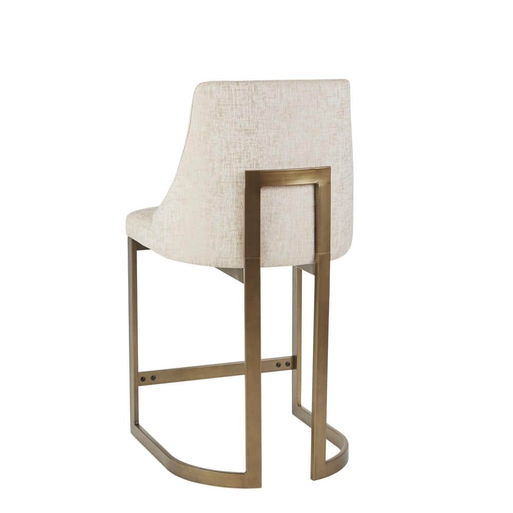 Cream Upholstered Counter Stool with Antique Gold Metal Base