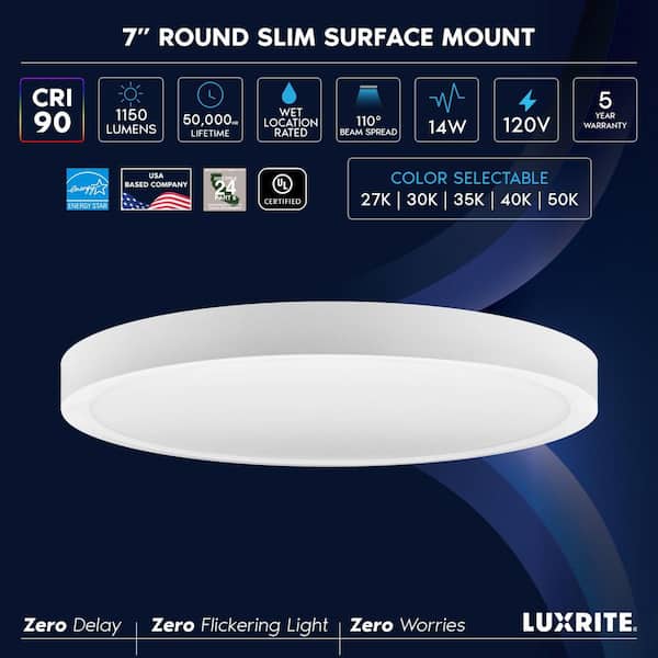 7 in. 1 Light Integrated LED Flush Mount Ceiling Light, 5CCT, Round Slim, 1150LM, 110°, 14W, Dimmable UL Listed 4 Pack