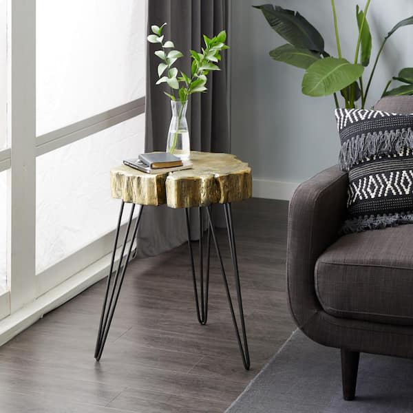 Litton Lane Gold Polystone Modern Accent Table