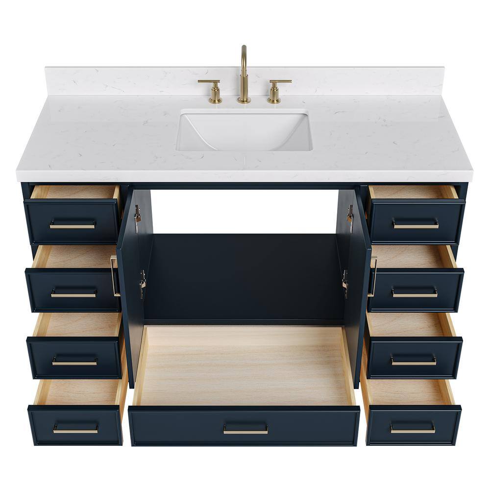 Stafford 54" Midnight Blue Wood Vanity with White Quartz Top