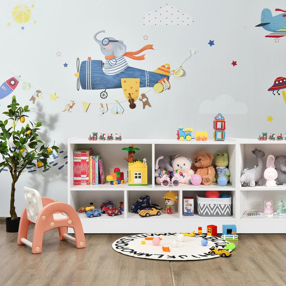 White Wood Kids 5-Cube Toy Storage Cabinet