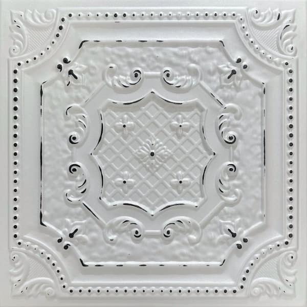 Bijou and Bee Old Black White 1.6 ft. x 1.6 ft. Decorative Foam Glue Up Ceiling Tile (259.2 sq. ft. /case)
