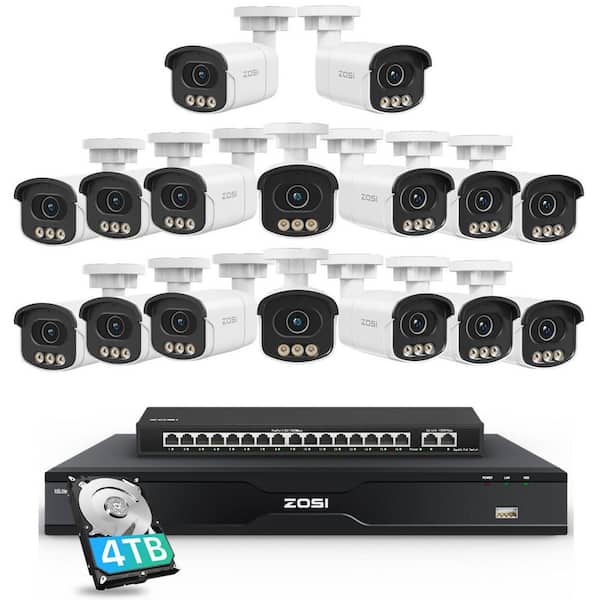 4K UHD 32-Channel 4TB POE NVR Home Security Camera System with 16 Wired 8MP Outdoor Bullet IP Surveillance Camera
