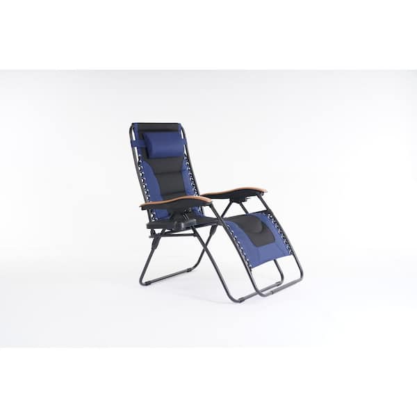 Unbranded Steel Frame Outdoor Oversized Zero Gravity Chair with Navy Blue Cushion