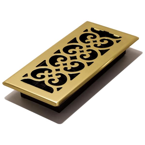 Decor Grates 4 in. x 10 in. Steel Floor Register in Brass