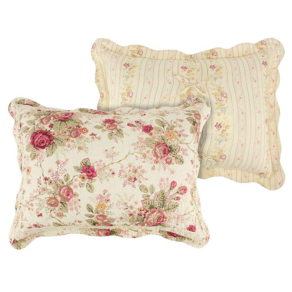 Queen Pink Floral Cotton Reversible Bedspread Set