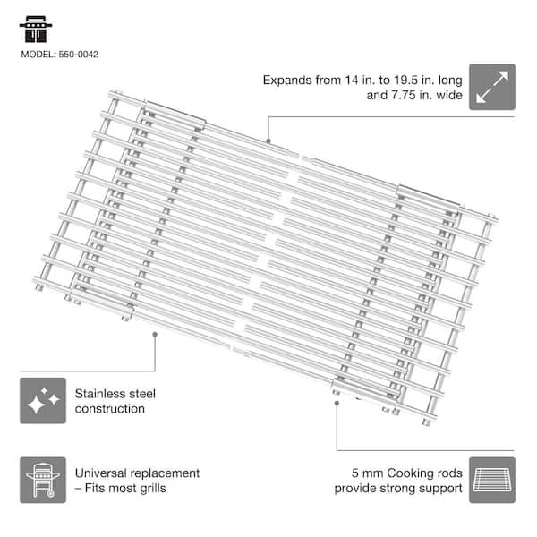 19.5 in x 7.75 in Adjustable Stainless Steel Grilling Grate