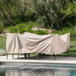 Calvin Outdoor Beige Waterproof Fabric Dining Set Cover