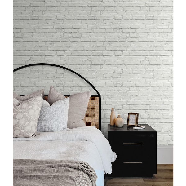 Off-White Industrial Faux Brick Pre-Pasted Paper Wallpaper Roll 56 sq. ft.