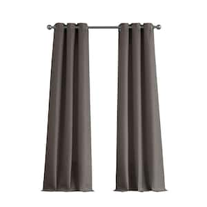 Charcoal Faux Silk Grommet Light Filtering Curtain - 76 in. W x 96 in. L (Set of 2)