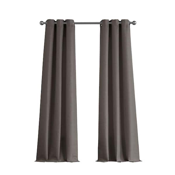 Tribeca Charcoal Faux Silk Grommet Light Filtering Curtain - 76 in. W x 96 in. L (Set of 2)