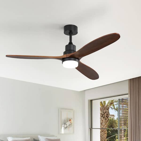 60 in. Indoor/Outdoor Integrated LED Solid Wood Black Ceiling Fan with Light, 6-Speed DC Motor and Remote Included
