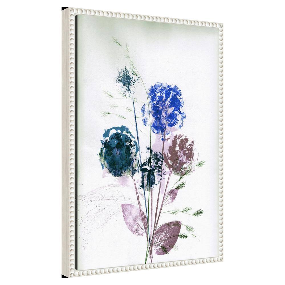 Bouquet Blue Abstract Floral Canvas with White Beaded Frame