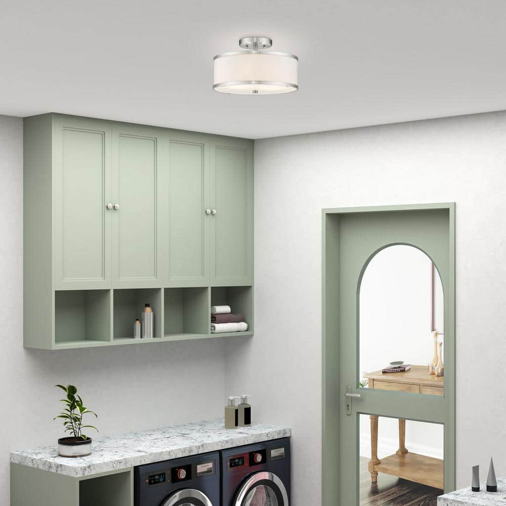 Brushed Nickel Drum Shade Semi Flush Mount Ceiling Light