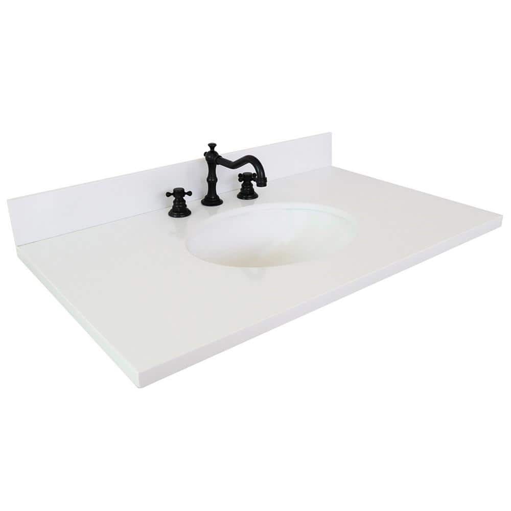 37 in. White Quartz Vanity Top with White Ceramic Undermount Sink