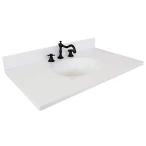 37 in. W x 22 in. D Quartz Vanity Top in White with White Oval Basin