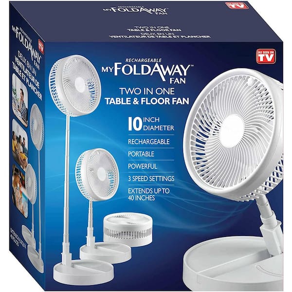 As Seen on TV 2-in-1 Adjustable-Height 40 in. Ultra Lightweight Portable My Foldaway Rechargeable 3-Modes Floor and Table Pedestal Fan