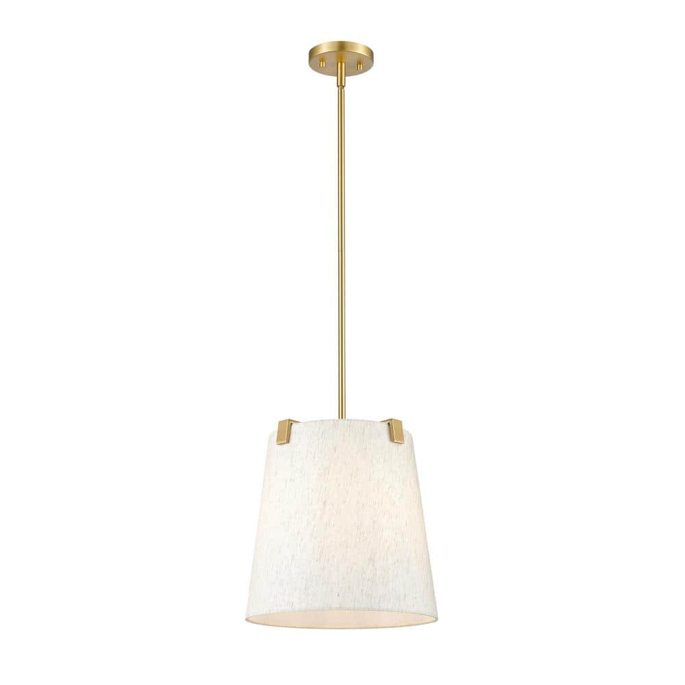 Weston 13 in. 3-Light Modern Gold Shaded Pendant Light with Cream Fabric Sh
