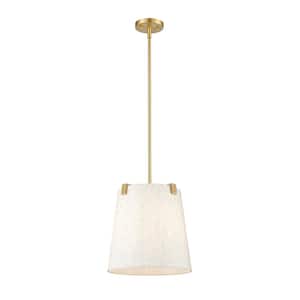 Weston 13 in. 3-Light Modern Gold Shaded Pendant Light with Cream Fabric Shade, No Bulbs Included