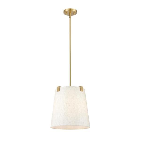 Unbranded Weston 13 in. 3-Light Modern Gold Shaded Pendant Light with Cream Fabric Shade, No Bulbs Included