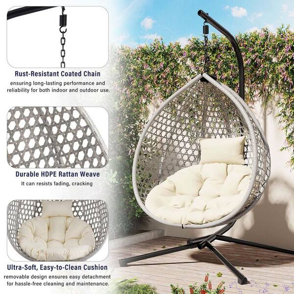 Gray Wicker Outdoor Egg Chair Lounge Chair Patio Swing Chairs