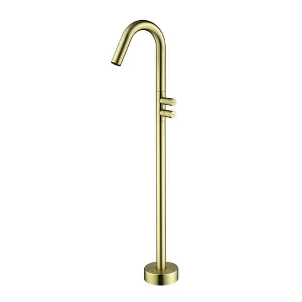 1 Handle Freestanding Floor Mount Tub Faucet with Supply Line in Brushed Gold