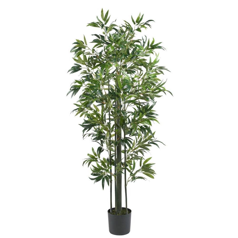 Tall Green Silk and Plastic Bamboo Floor Plant in Pot