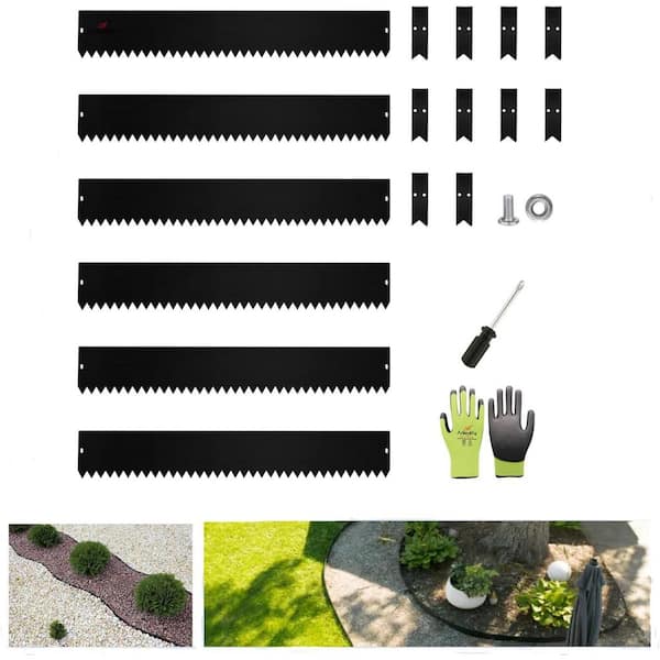 Unbranded 6-Pack 40 in. L x 6 in. H Black Steel Garden Landscape Edging, Bendable Lawn Border with Gloves and 10 Stakes