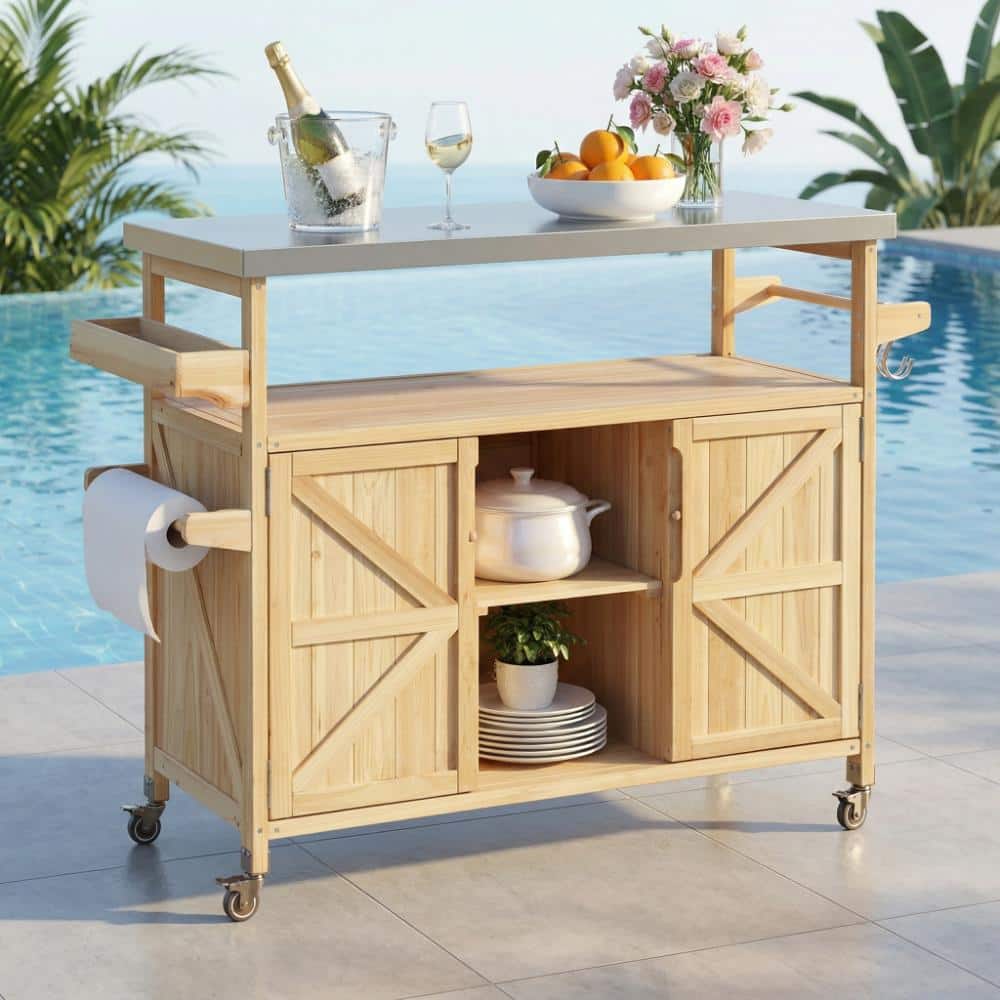 Natural Outdoor Grill Cart Kitchen Island with Spice and Towel Rack price history on PriceWatchPro