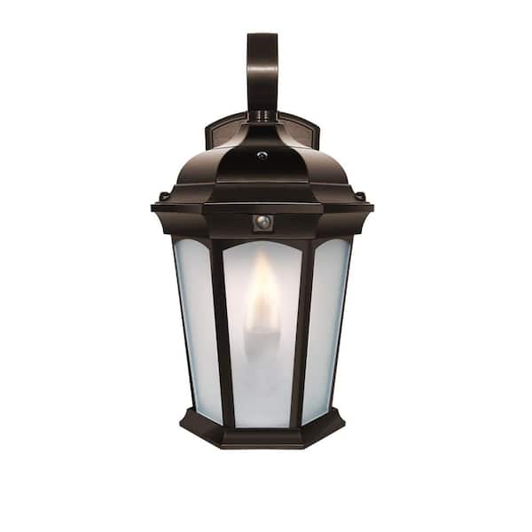 Euri Lighting 2 Light 14 6 In Bronze Motion Sensing Integrated Led Outdoor Wall Lantern Sconce With Flickering Bulb Dusk To Dawn Efl 130f Md The Home Depot - Outdoor Lighting Wall Mount Dusk To Dawn