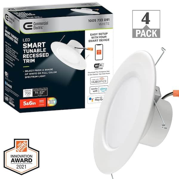 Commercial Electric 5 in./6 in. Smart Adjustable CCT Integrated LED Recessed Light Trim Powered by Hubspace (4-Pack)