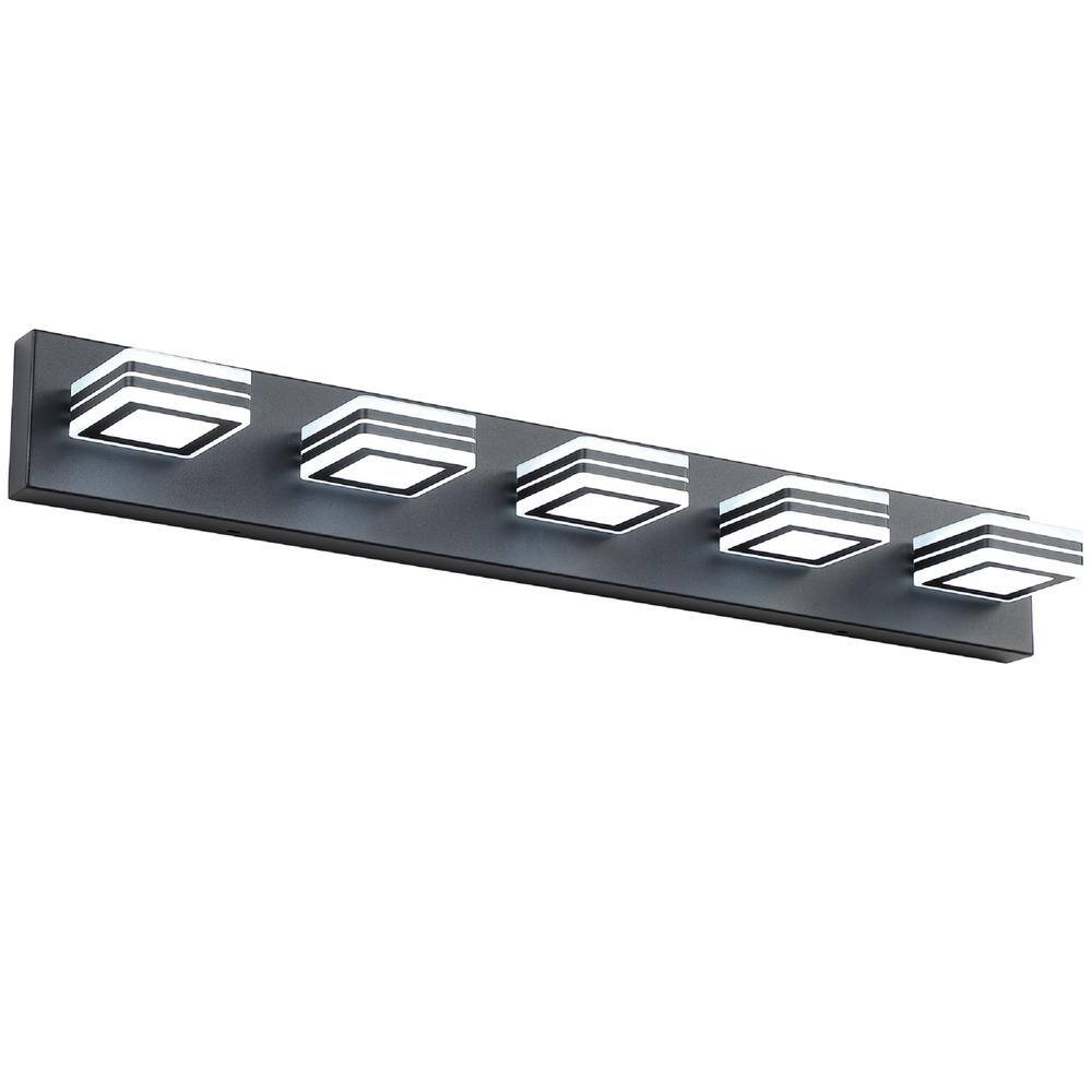 32.3 in. 5-Lights LED Modern Black Vanity Lights Bar, Acrylic Matte Black B