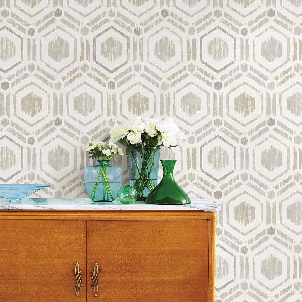 Light Grey Geometric Grasscloth Non-Pasted Wallpaper