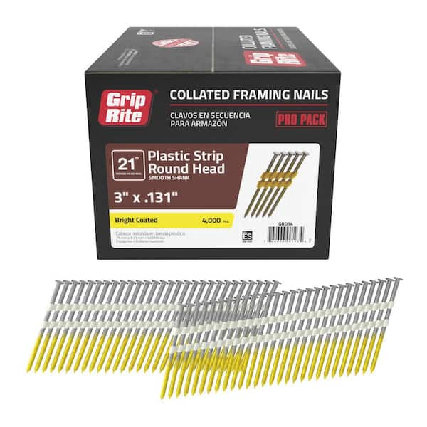 3 in. x 0.131 in. 21° Plastic Collated Smooth Shank Framing Nails 4000 per Box