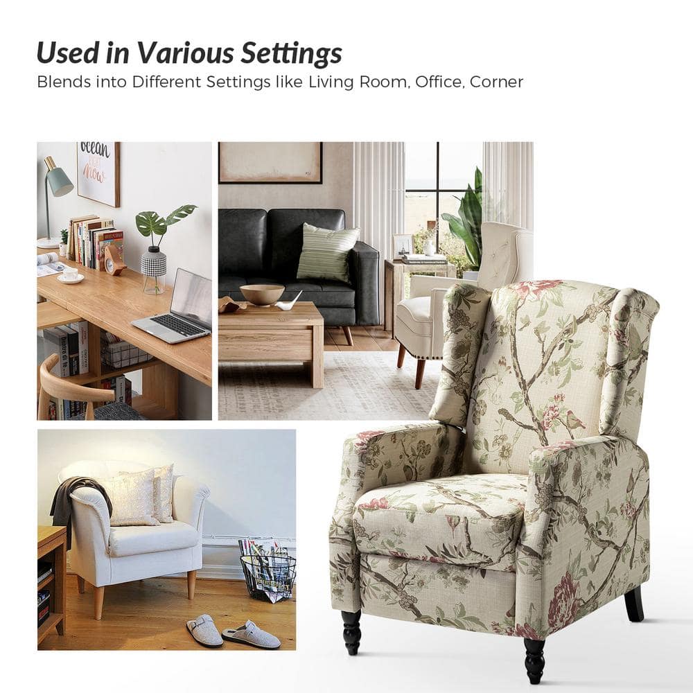 Ergonomic Wingback Recliner with Bird-Inspired Multi-Colored Fabric