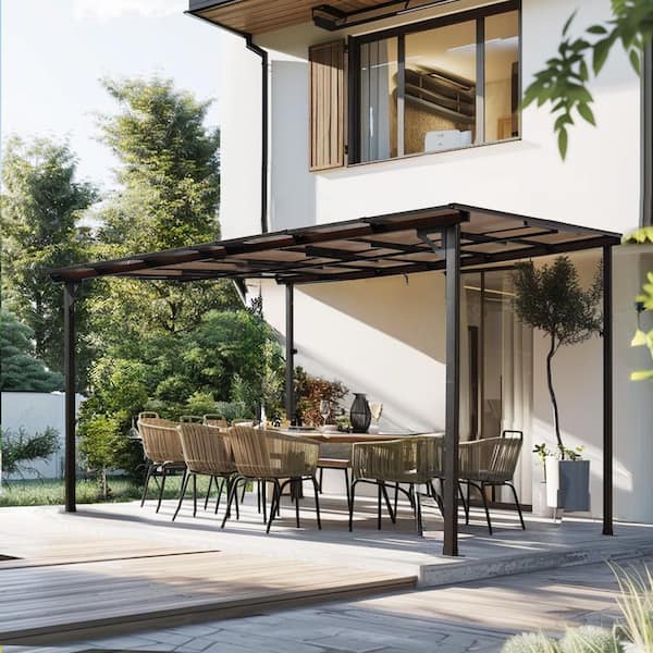 10 ft. W x 12 ft. D Outdoor Metal Wall Mounted Tilt Awning Gazebo with Roof for Patio, Deck, Backyard Black