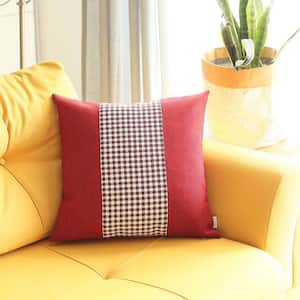 Bohemian Handmade Jacquard Red Square Houndstooth 18 in. x 18 in. Throw Pillow