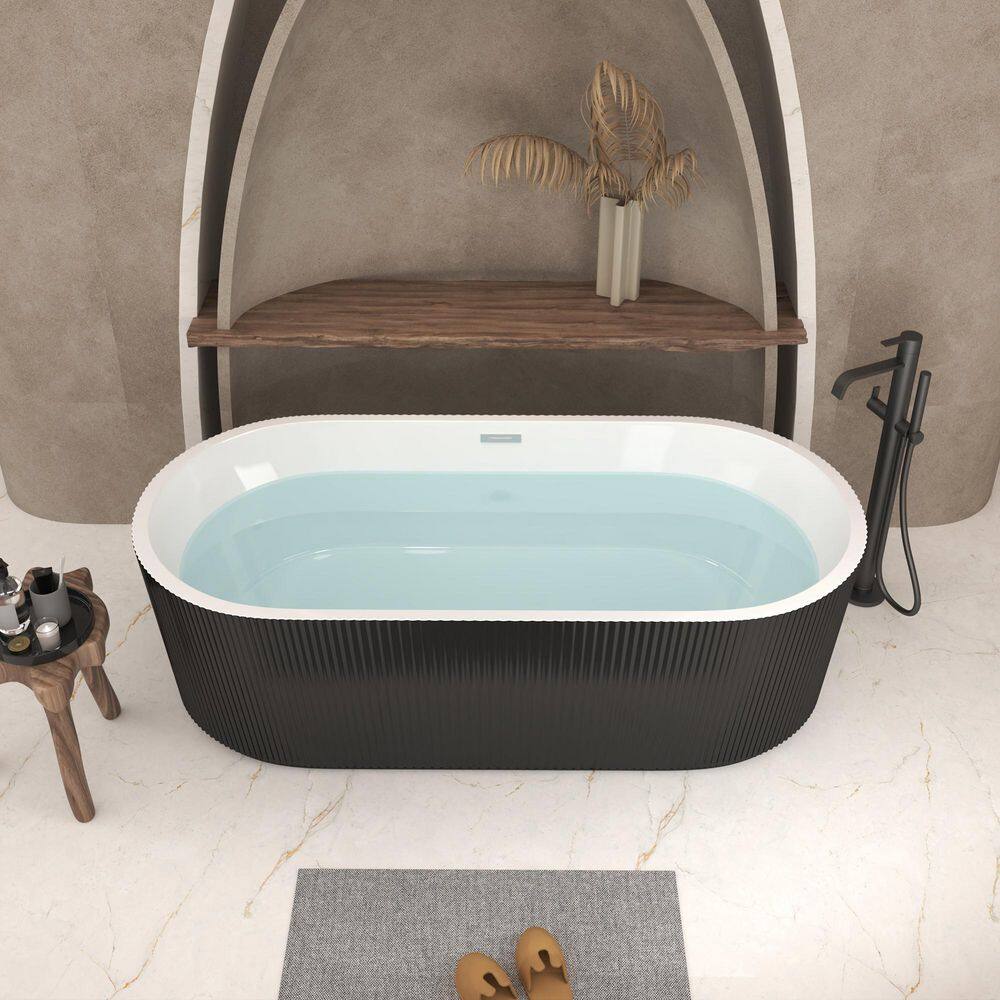 67 in. x 31.5 in. Linear Acrylic Soaking Freestanding Bathtub with Chrome Drain in Glossy Black price history on PriceWatchPro