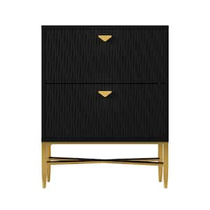 Modern Black 2 Drawer 19.69 in. Wood Nightstand