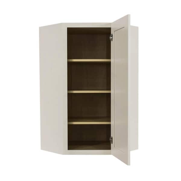 Princeton Assembled 24 in. x 42 in. x 12 in. Wall Diagonal Corner Cabinet with 1-Door 3-Shelves in Off-White