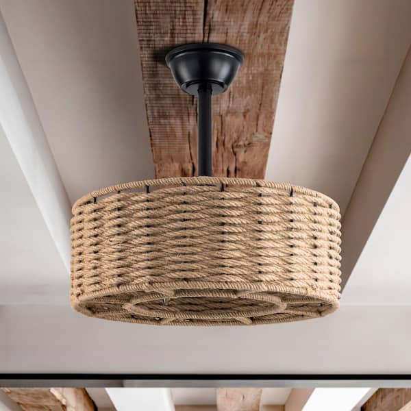 Heritage 12 in. 4-Light Indoor Black/Nature Ratten Downrod Type Caged Ceiling Fan Downrod and Remote Control Included