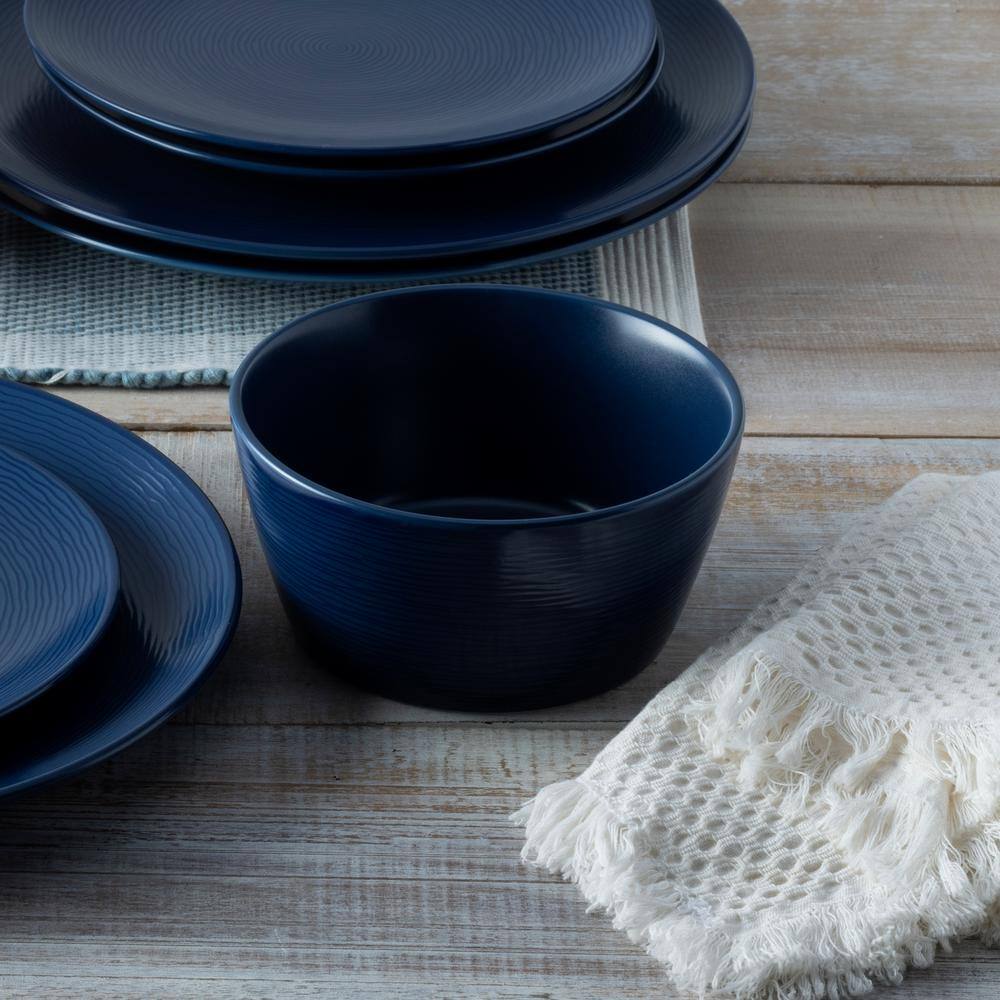 Navy Textured Glass Cereal Bowls, Set of 4
