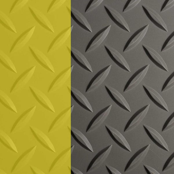 Workforce Gray w/Yellow Border 24 in. x 12 ft. Vinyl Diamond Plate Commercial Grade Matting